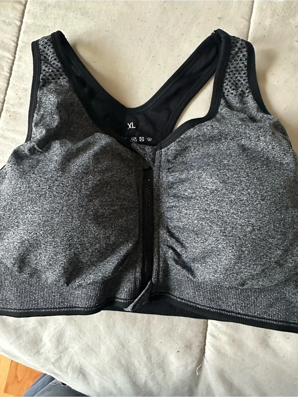 Front-Zip Gray Performance Sports Bra - Supportive Comfort 2 pack